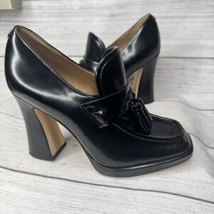 Sam Edelman Jed Tasseled Platform Black Block Heel Loafers Pumps Size 7.5